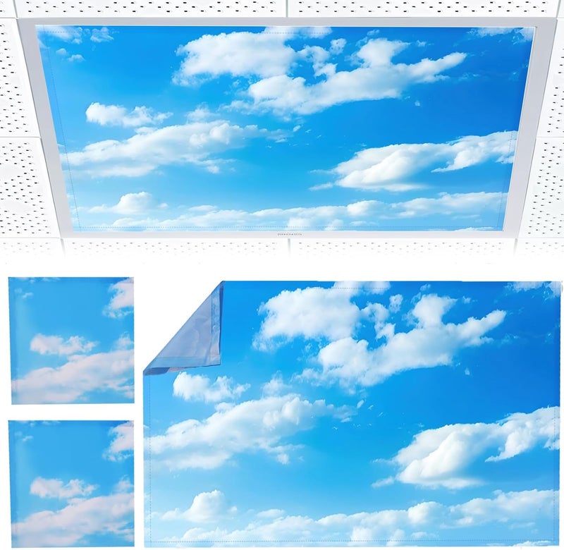 Torixqi 2pcs Fluorescent Light Covers - Light Covers for Ceiling Lights Classroom, Magnetic Light Filters for Office, Hospitals, Home 4 x 2 Feet (Blue sky and white clouds) - Image 1